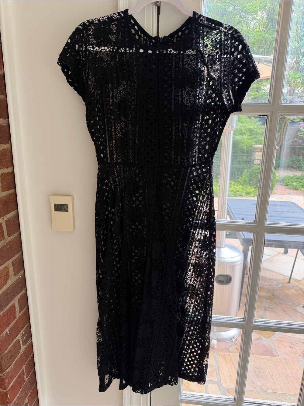 Black Lace Short-Sleeve Midi Dress